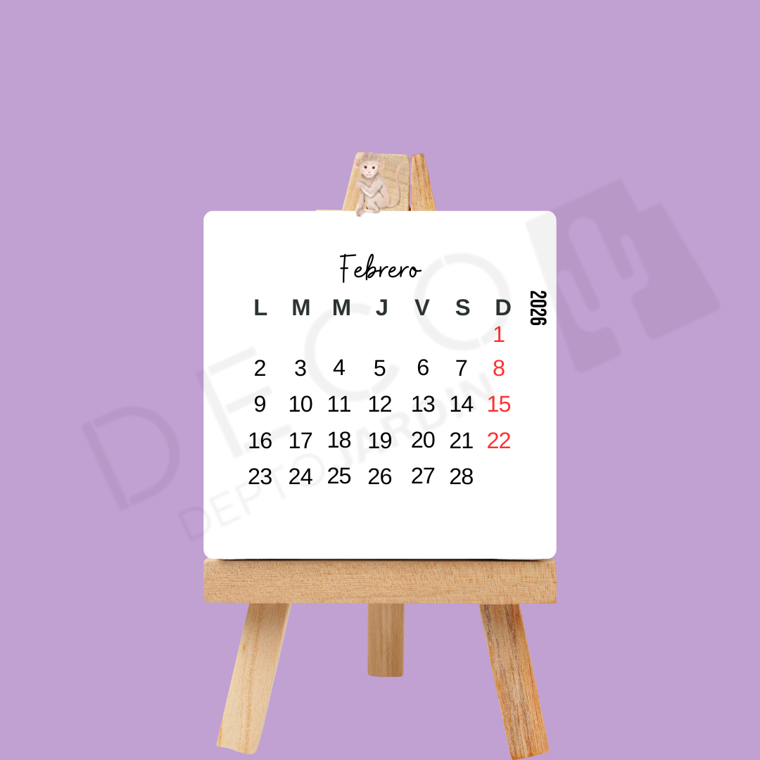 Calendario 2026 Animales Ilustrados con Atril - 12 Láminas 8x12 cm