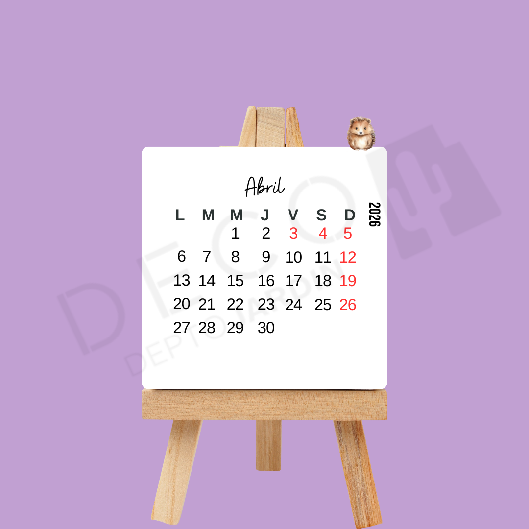 Calendario 2026 Animales Ilustrados con Atril - 12 Láminas 8x12 cm