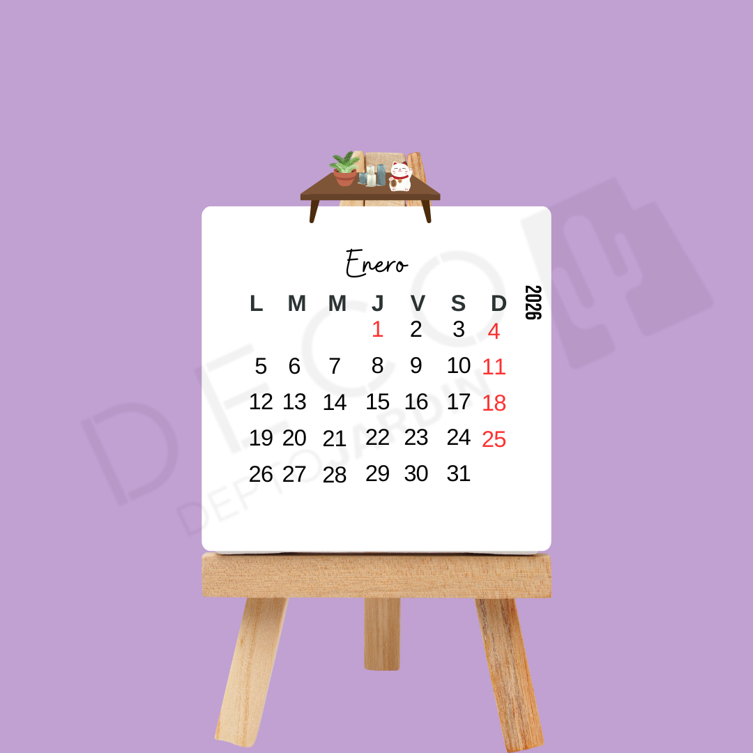 Calendario 2026 "Mi Gato y mi Hogar" con Atril - Ilustración Puzzle 12 Meses