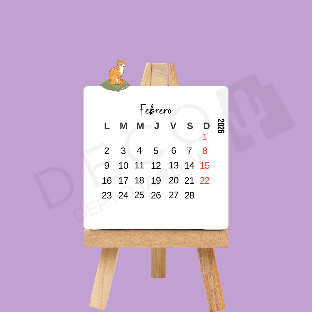 Calendario 2026 "Mi Gato y mi Hogar" con Atril - Ilustración Puzzle 12 Meses