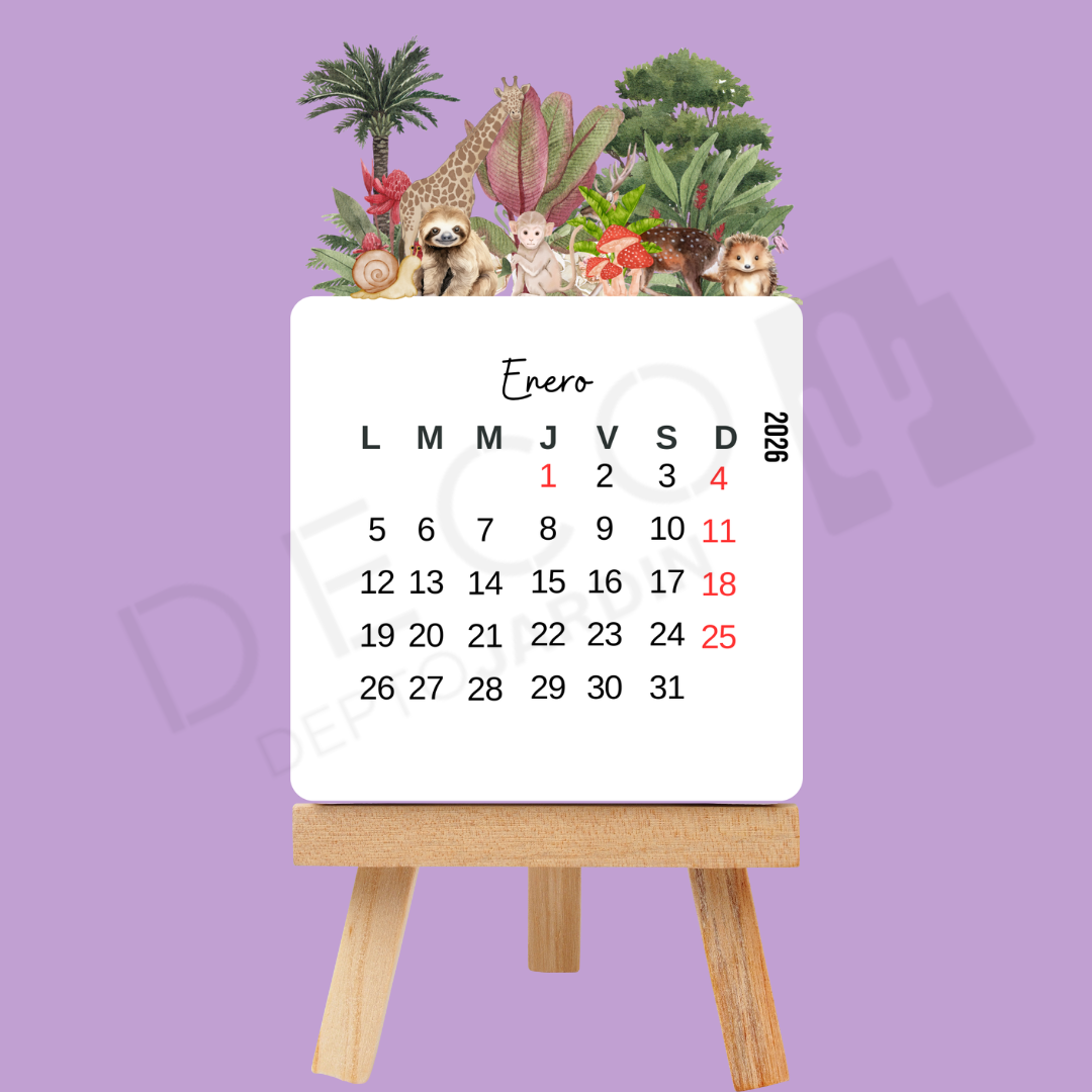 Calendario 2026 Animales Ilustrados con Atril - 12 Láminas 8x12 cm