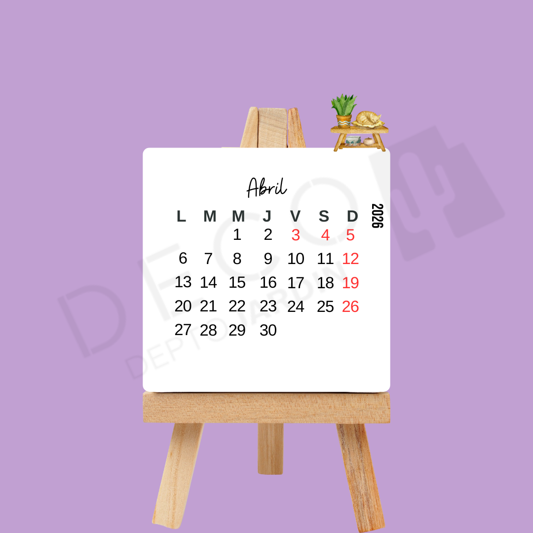 Calendario 2026 "Mi Gato y mi Hogar" con Atril - Ilustración Puzzle 12 Meses